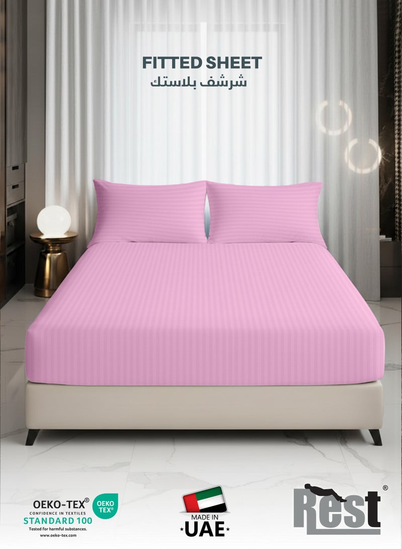 REST Stripe Fitted Sheet Set Superking 200x 200+30 cm + 2 Pillowcases 50 x 75 cm Brushed Microfiber Premium Durable Quality Deep Pocket for a Perfect Fit Shrinkage Fade Resistant Pink - Image 2